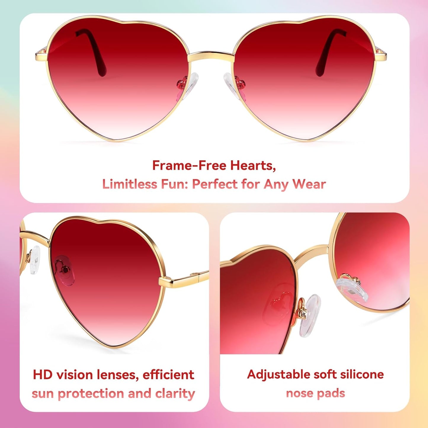 Heart Sunglasses Thin Metal Frame Lovely Heart Style for Women