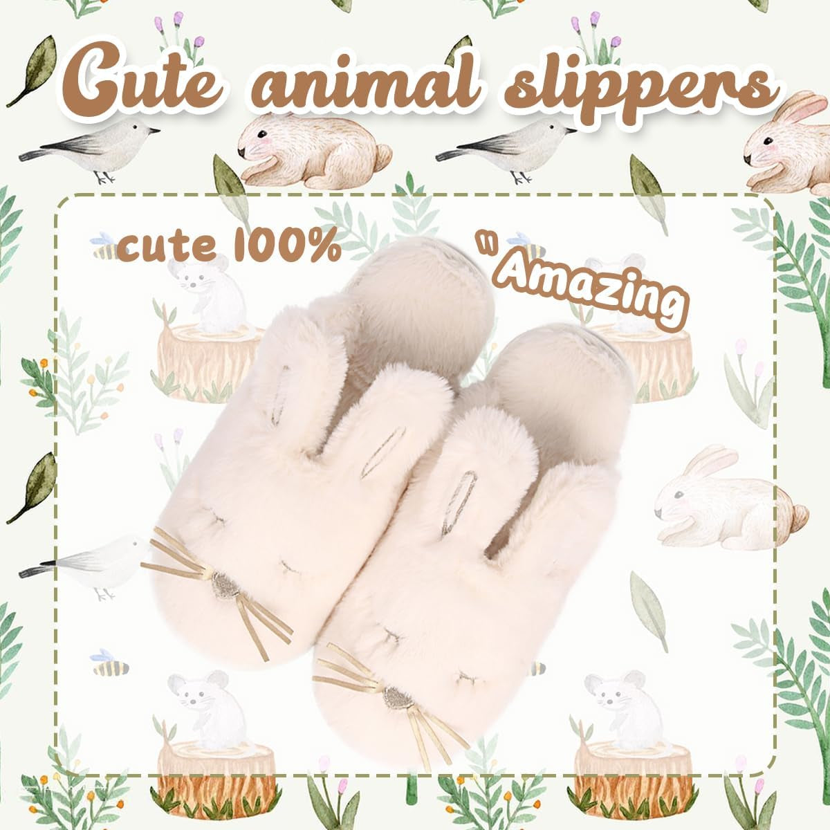 Bunny Slippers for Women Fuzzy Animal Memory Foam Indoor House Slippers Easter Thanksgiving Christmas Slippers Gifts