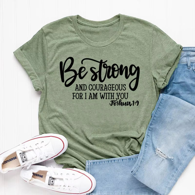 Be Strong and Courageous Christian T-Shirt Joshua 1:9 Clothing Religious Hipster Tee Stylish Jesus Faith Outfits Art Oversize