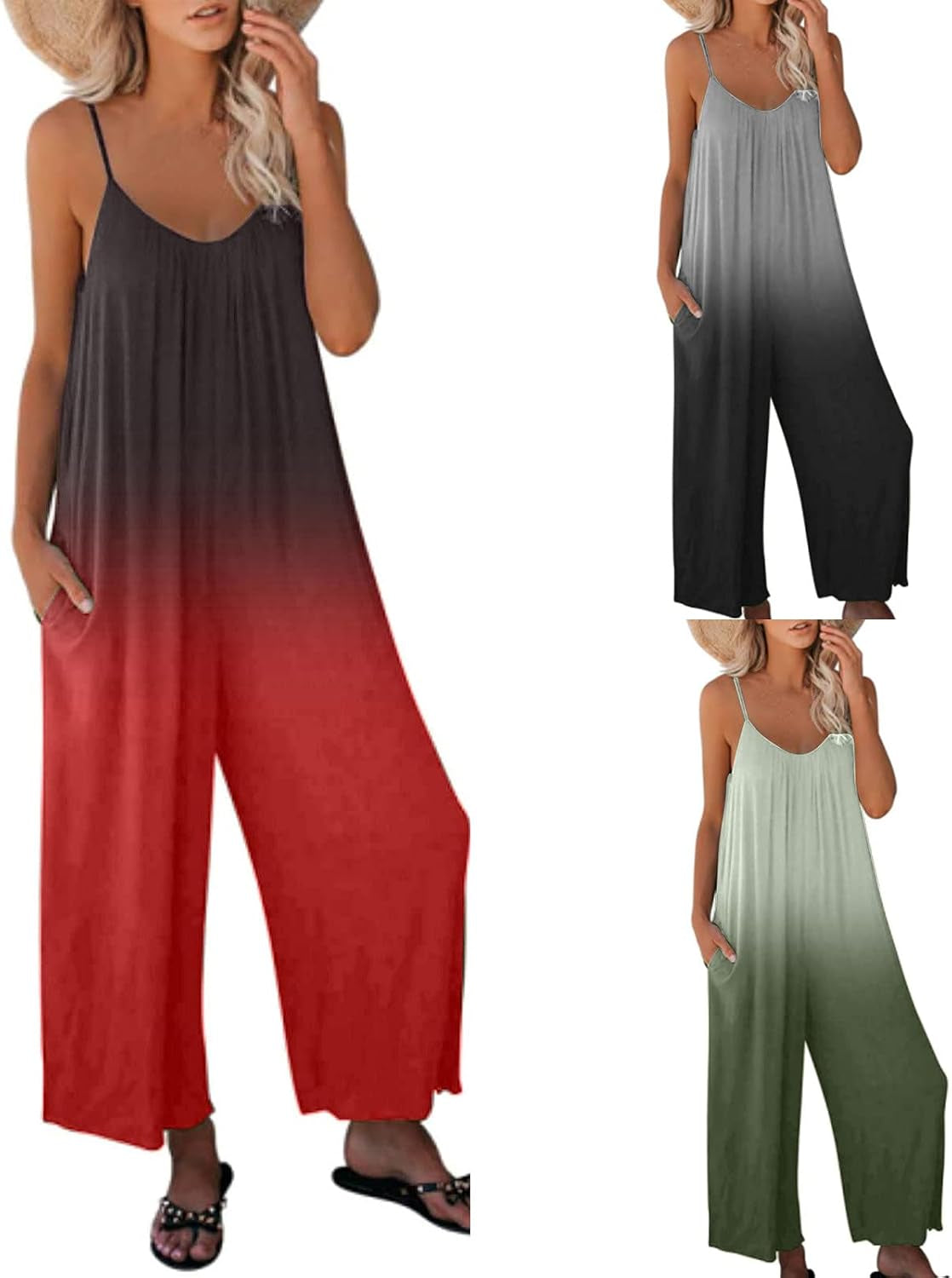 Womens Jumpsuit Gradient Rompers with Pockets Jumpsuits Casual Loosejumpers Long Pants Playsuit