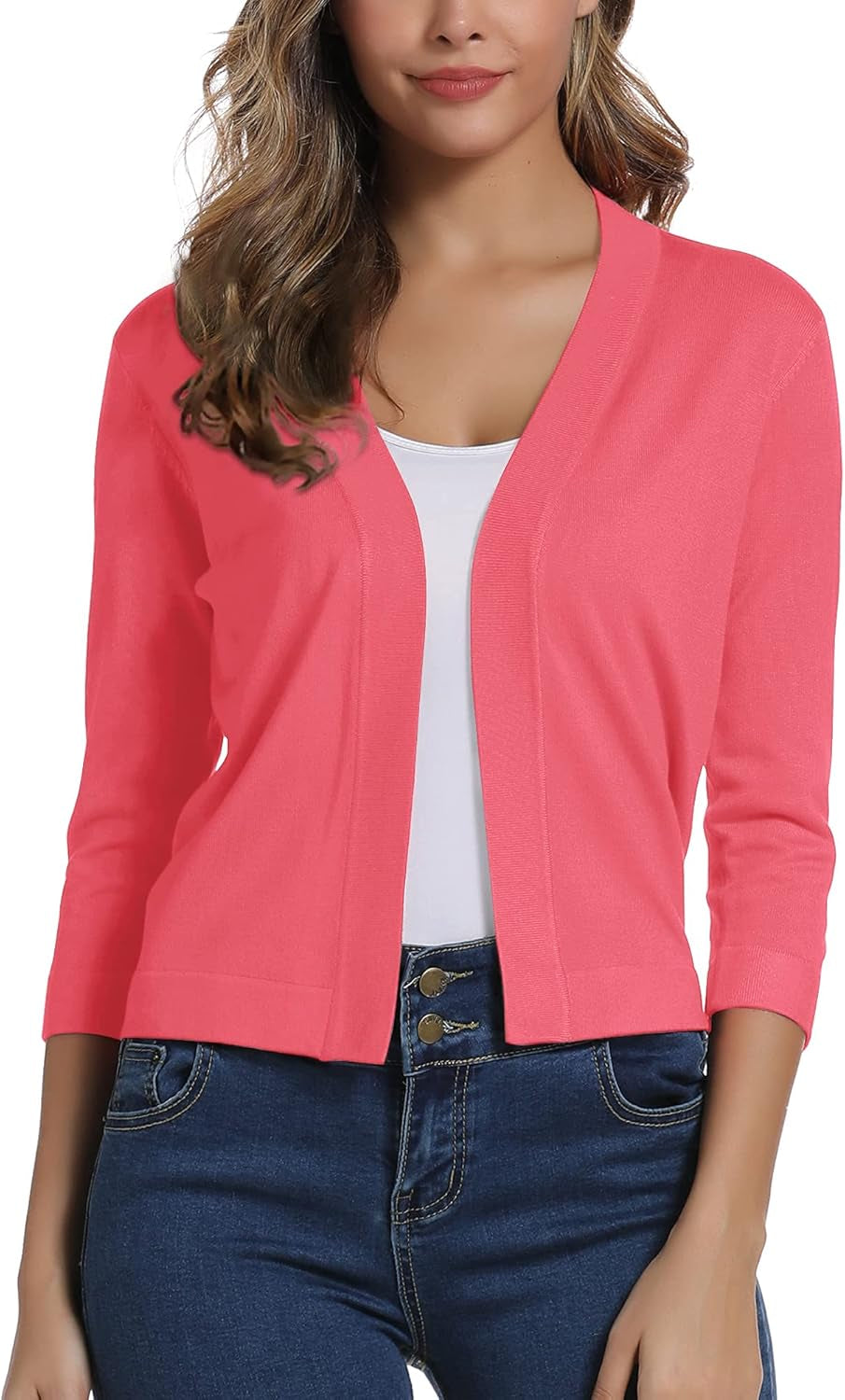 Women'S 3/4 Sleeve Cropped Cardigan Sweater Elegant Shrugs for Women