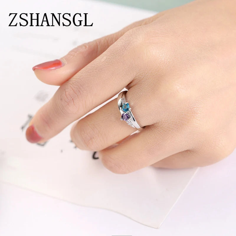 Genuine Silver Ring for Women Forever Love Clear CZ Silver Color Filled Double Love Heart Finger Rings Luxury Jewelry Bijoux